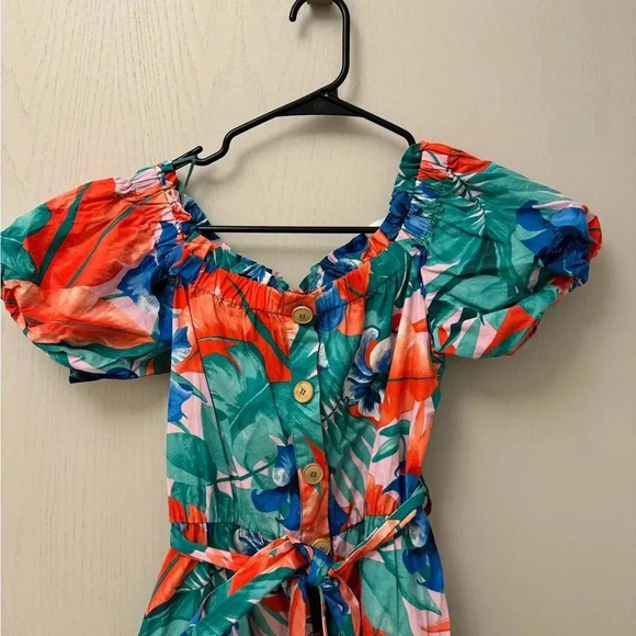 Zara Floral Belted Midi Dress with Buttons and Pockets and Puff Sleeves Size S - Picture 11 of 11